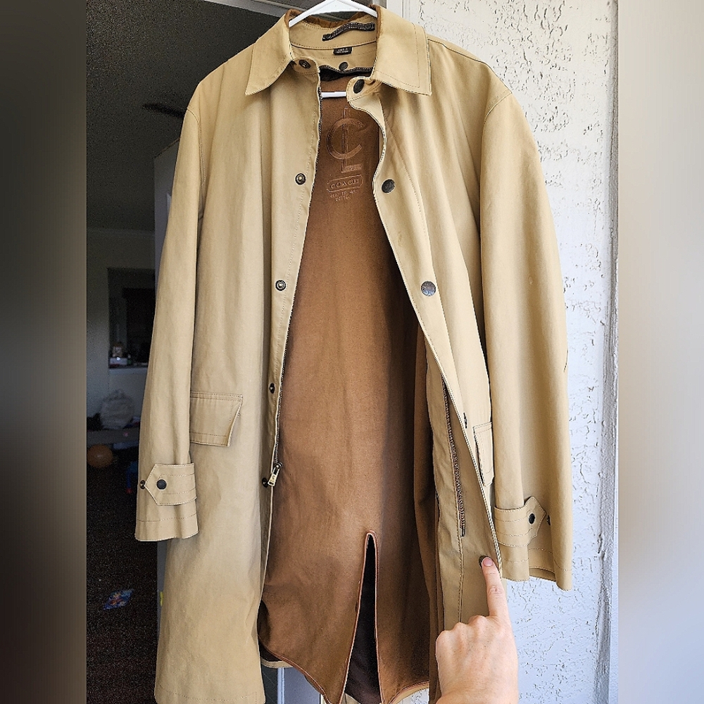 Men's Coach Khaki Tan Trench Coat Utility Jacket - Picture 1 of 17